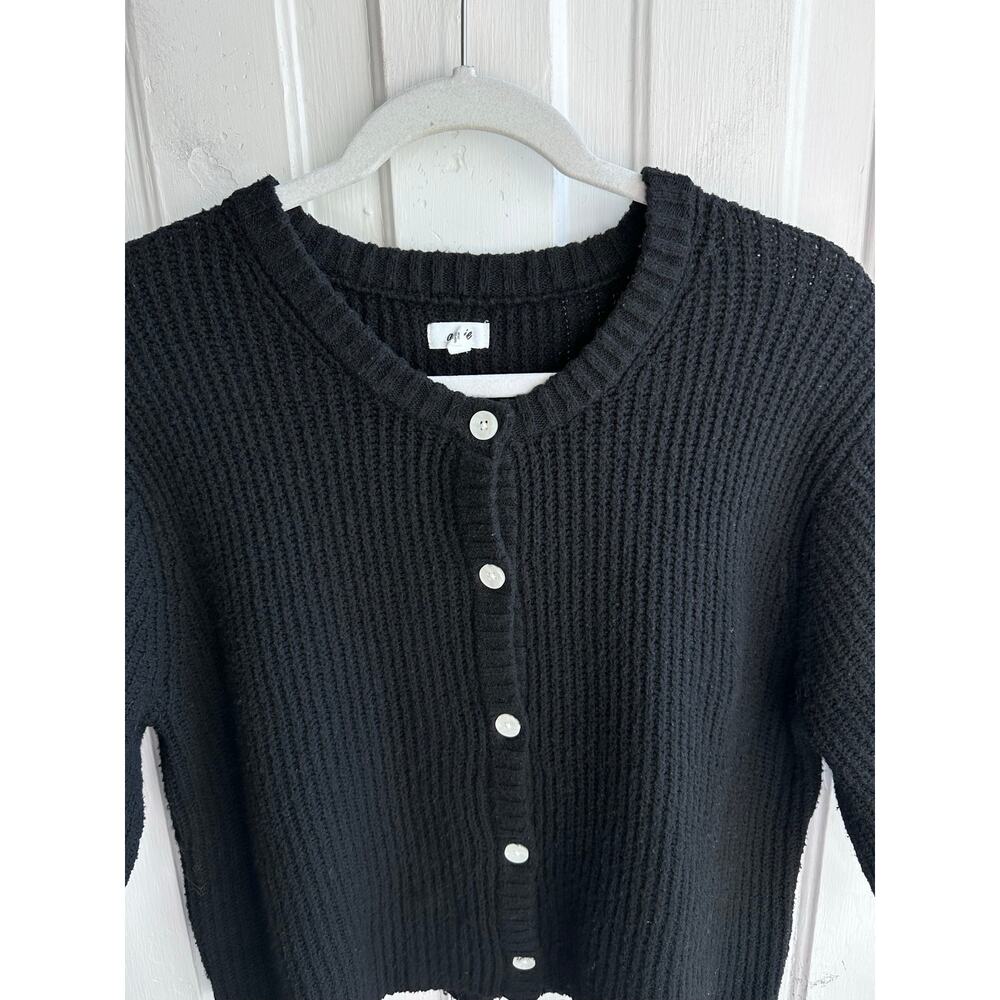 Aerie Black Ribbed Cropped Cardigan | Button Front Short Sleeve Sweater - Picture 3 of 8